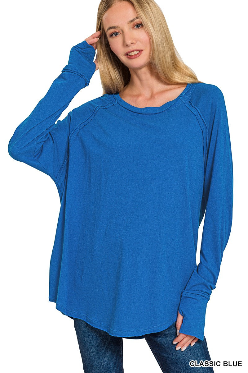 Cotton Raglan Sleeve Thumbhole Top