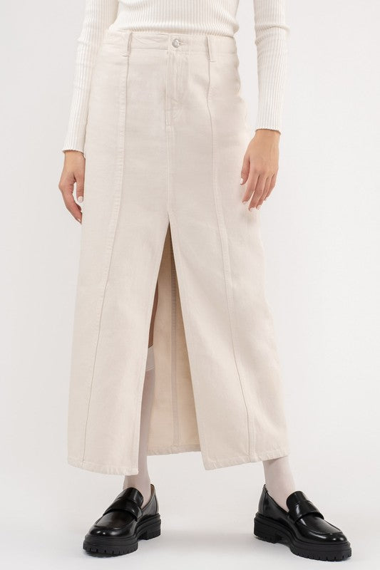 FRONT SLIT DENIM MAXI DRESS