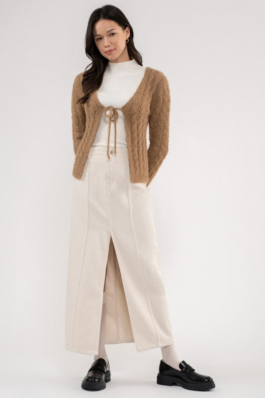 FRONT SLIT DENIM MAXI DRESS