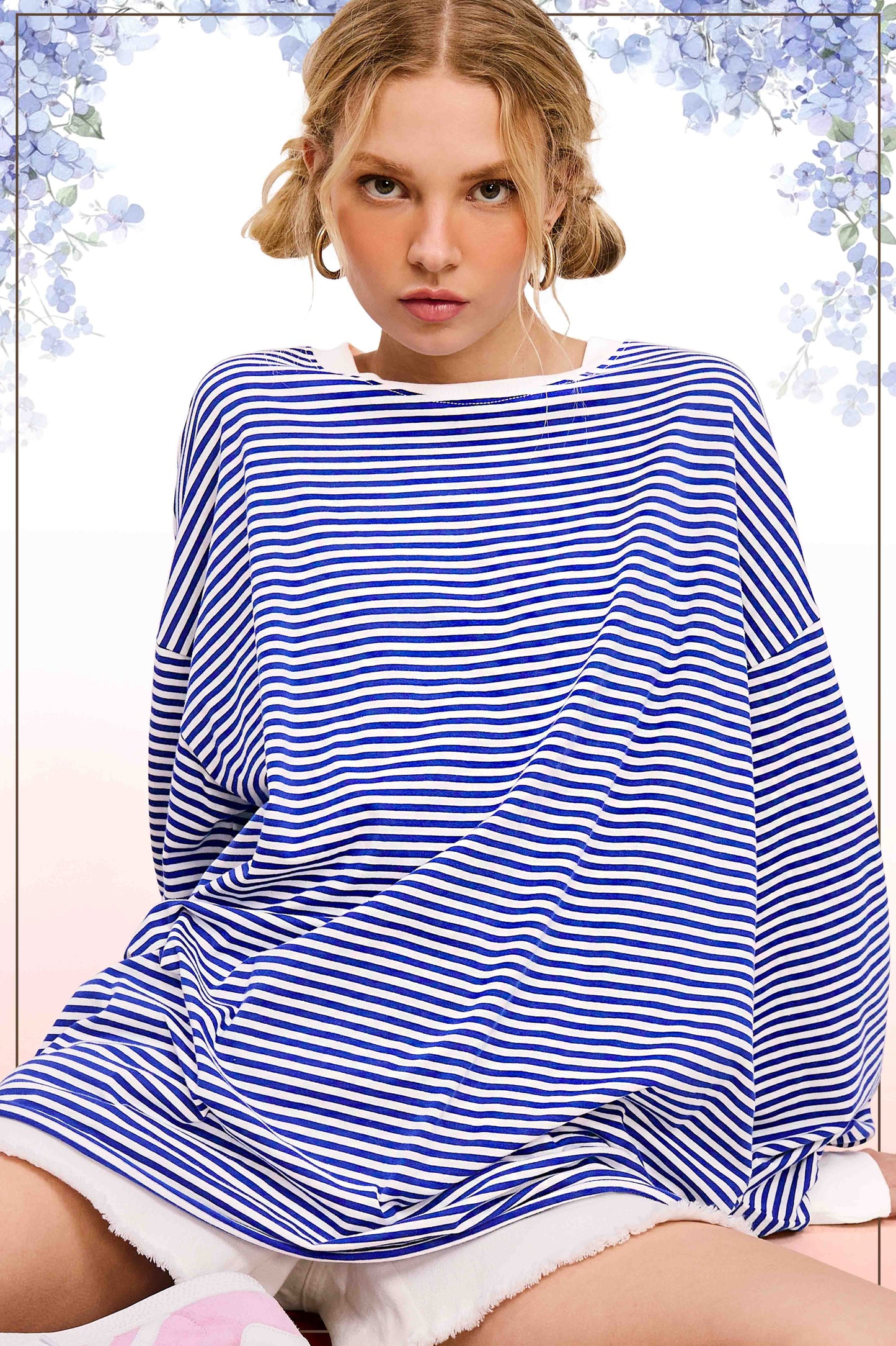 Crew Neck Stripe Long Sleeve Top