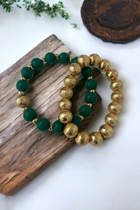 WOOD METAL BEAD BRACELET SET