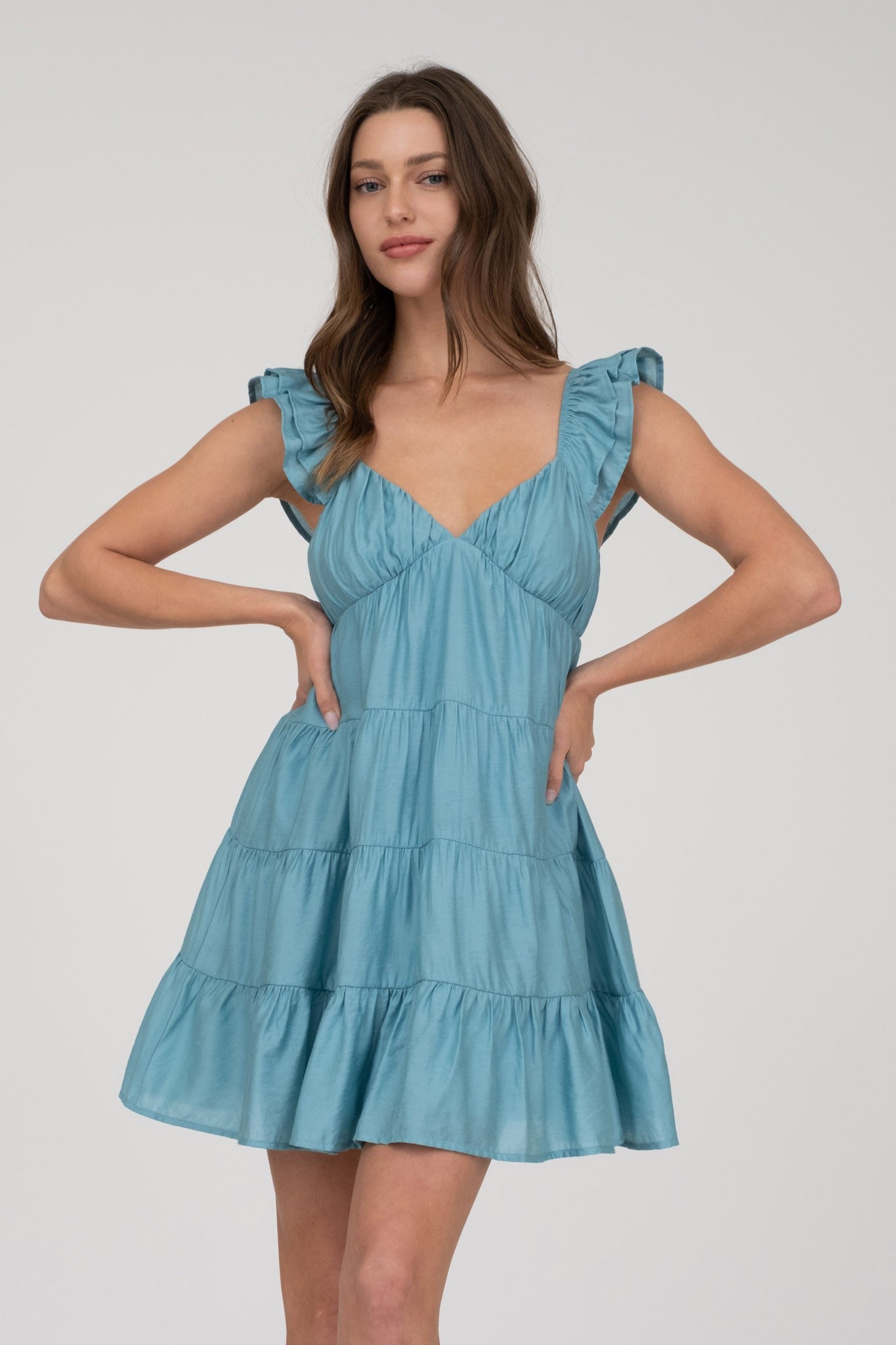 V Neck Tiered Babydoll Mini Dress