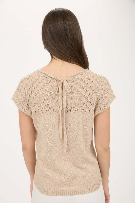Eyelet Yoke Sweater Knit Top