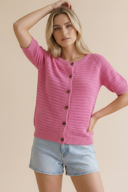 Raglan Button Down Sweater Top