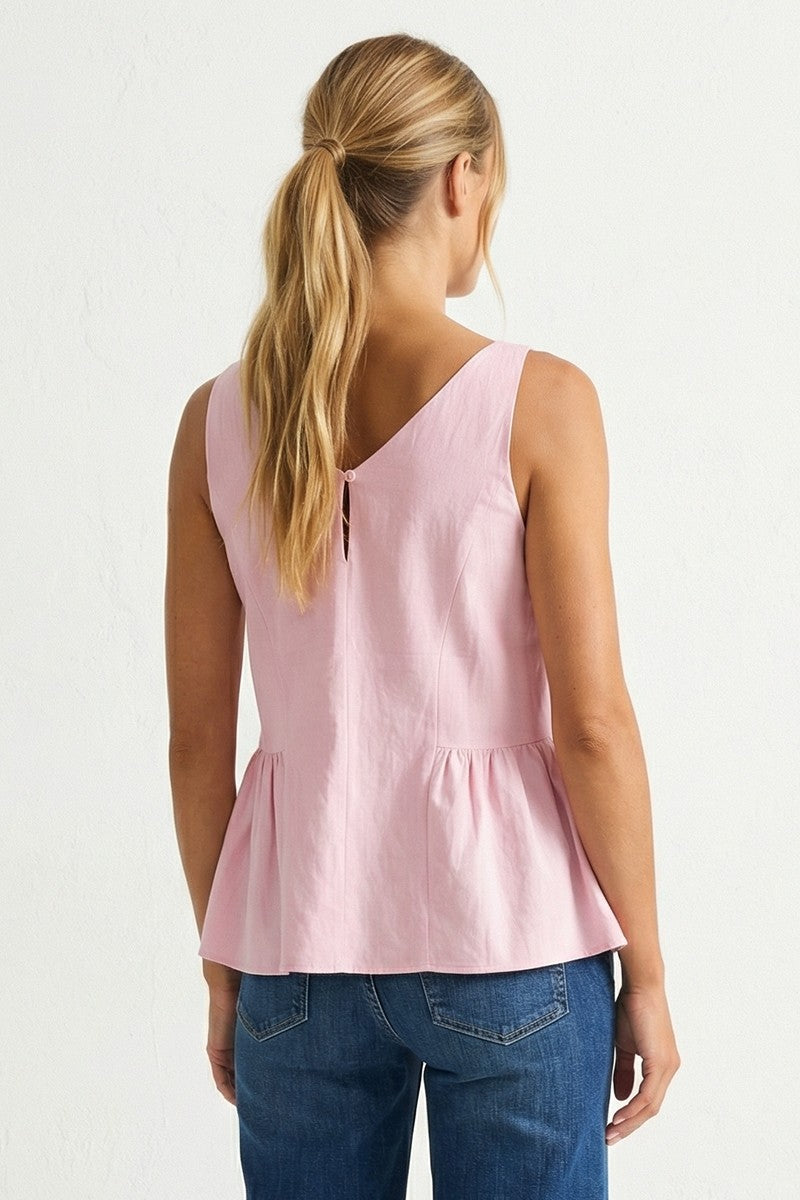 Button Detail Ruffle Tank Top