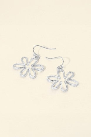 Metal Floral Outline Dangle Earrings