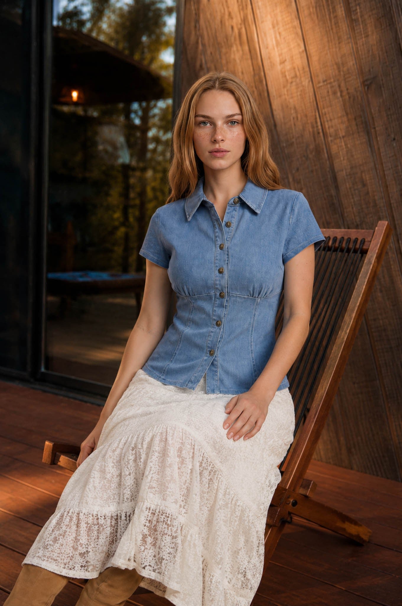 Collared Button Denim Top