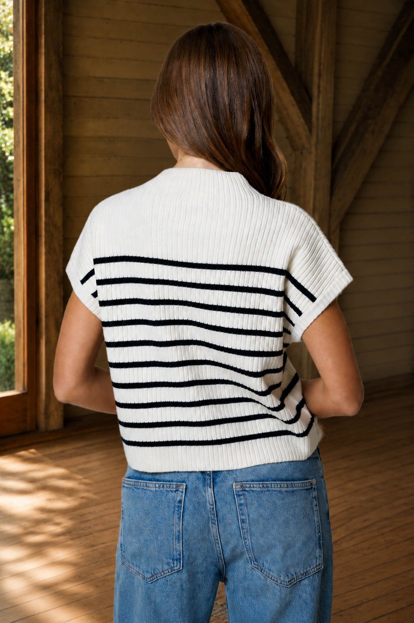 Stripe Mock Neck Knit Sweater