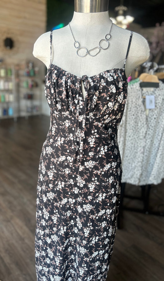 Floral Tie Front Midi Dress
