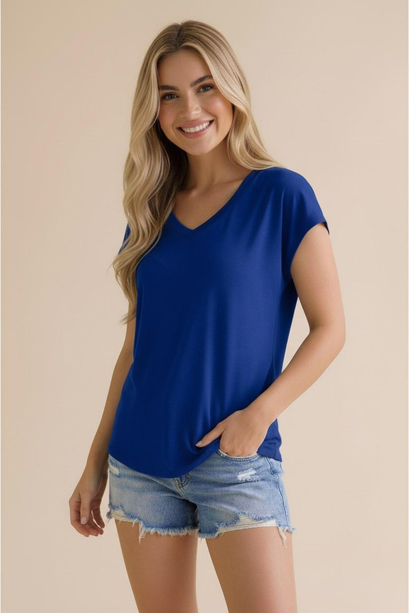 V Neck Banded Drop Shoulder Top