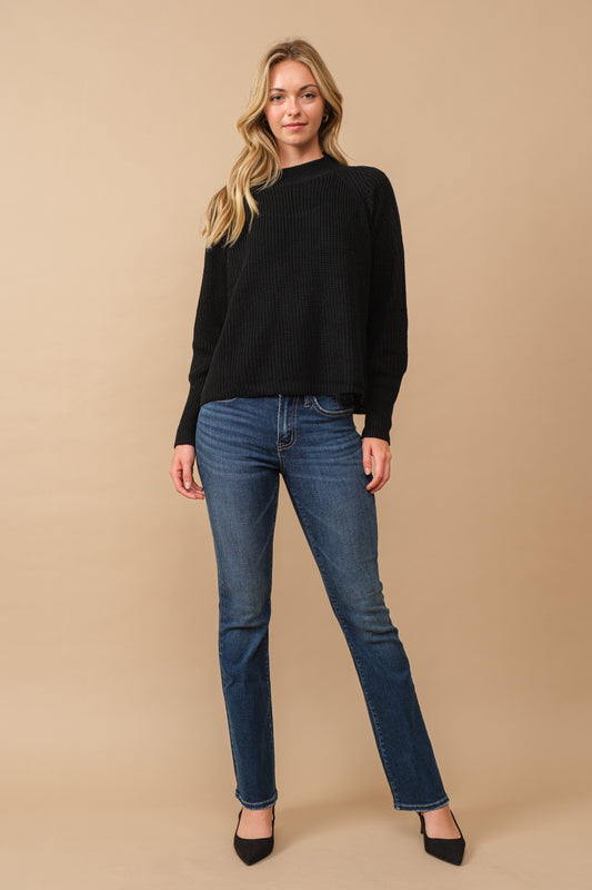 Ribbed Knit Open Back Sweater