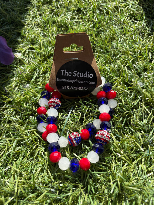 American Flag Shamballa Ball Bracelets- 2pc
