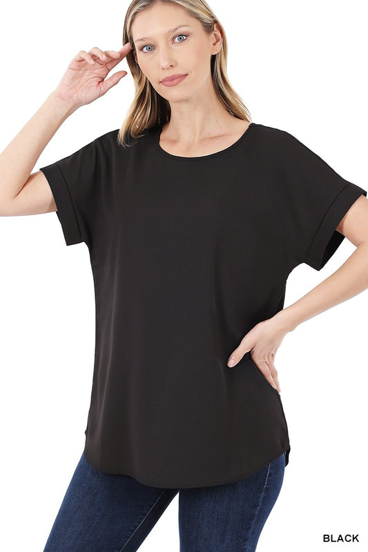 ROLLED SLEEVE BOAT NECK TOP