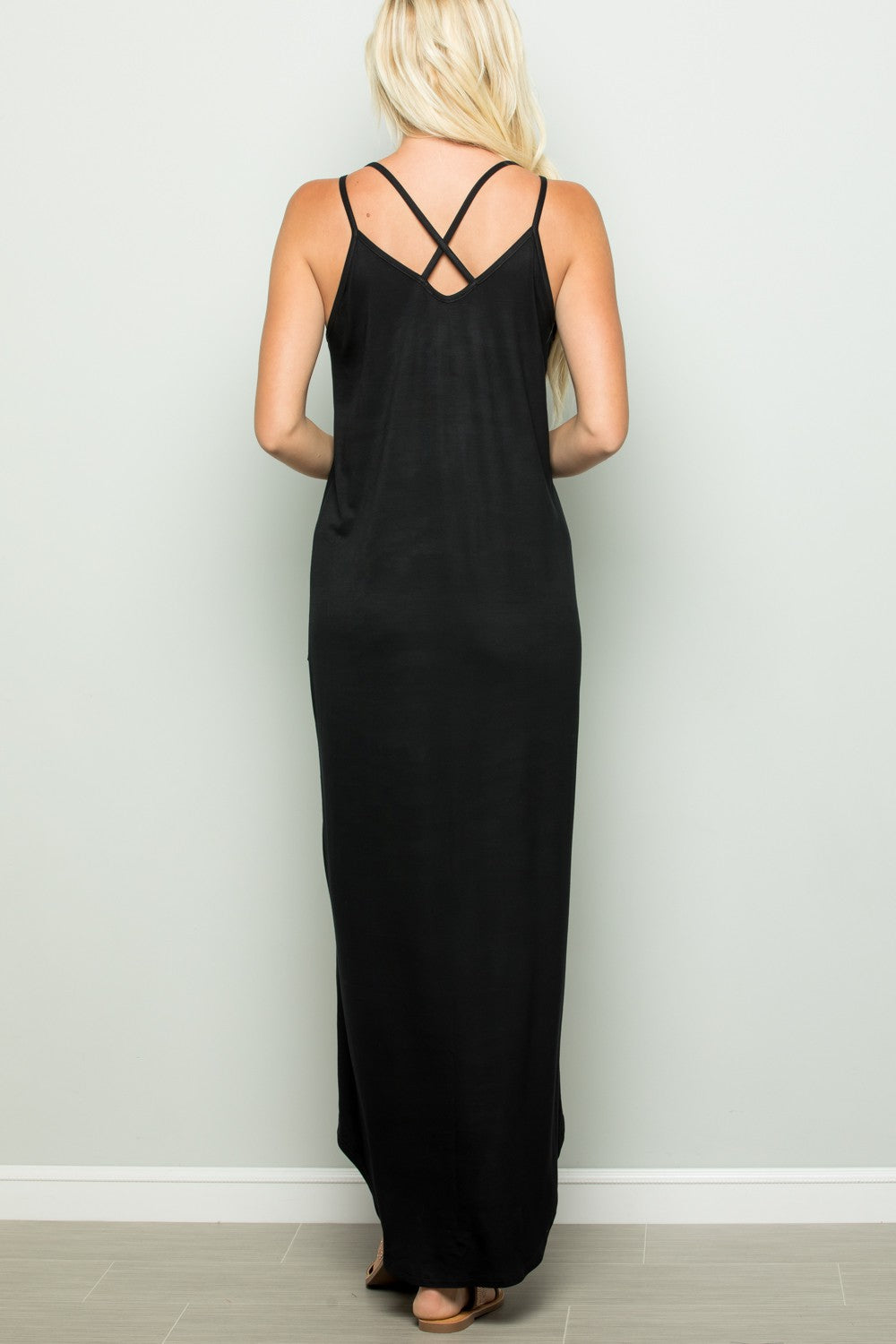 Sleeveless V Neck Solid Hi Low Maxi Dress