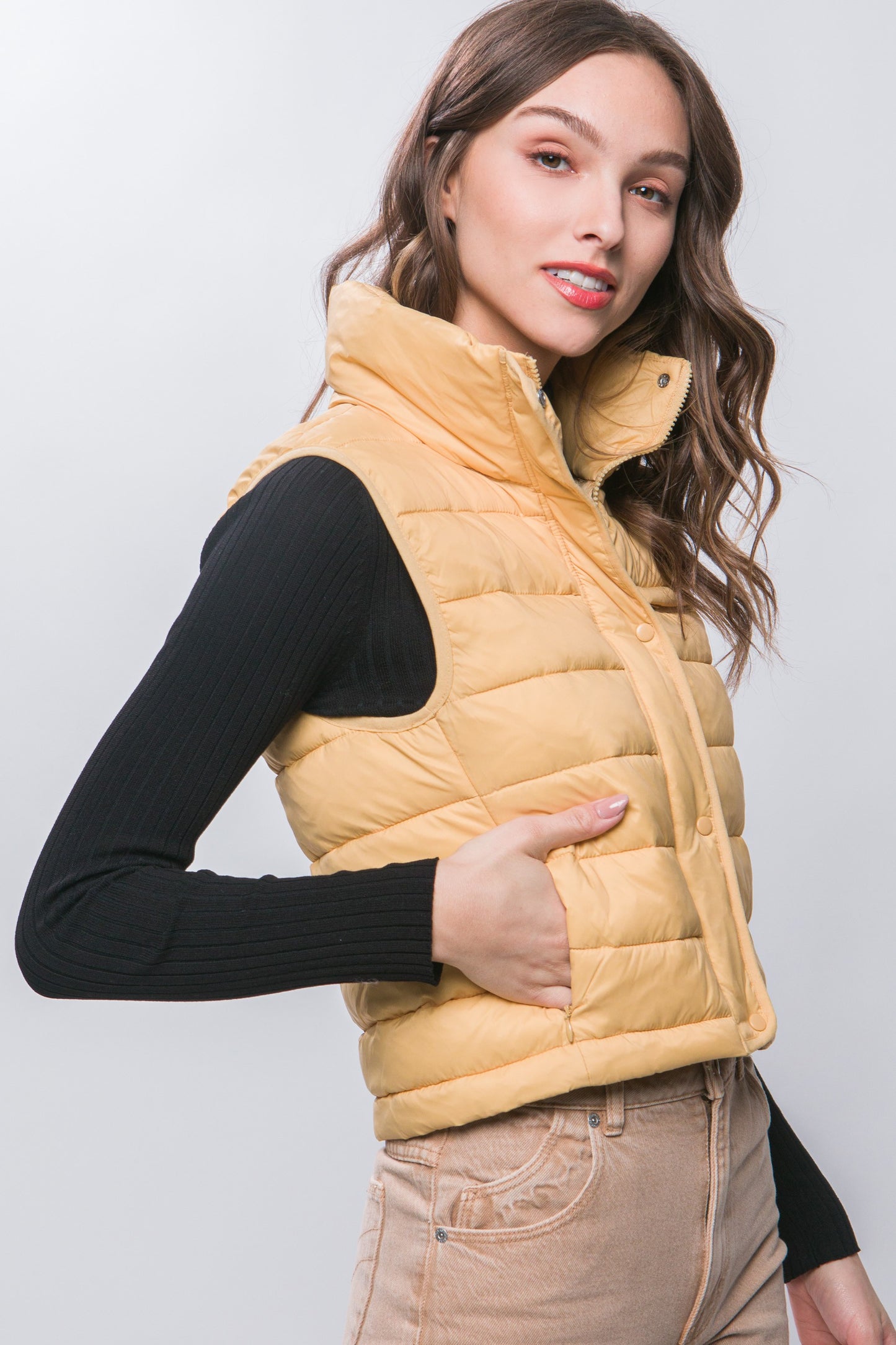 Zip Up Puffer Vest with Storage Pouch
