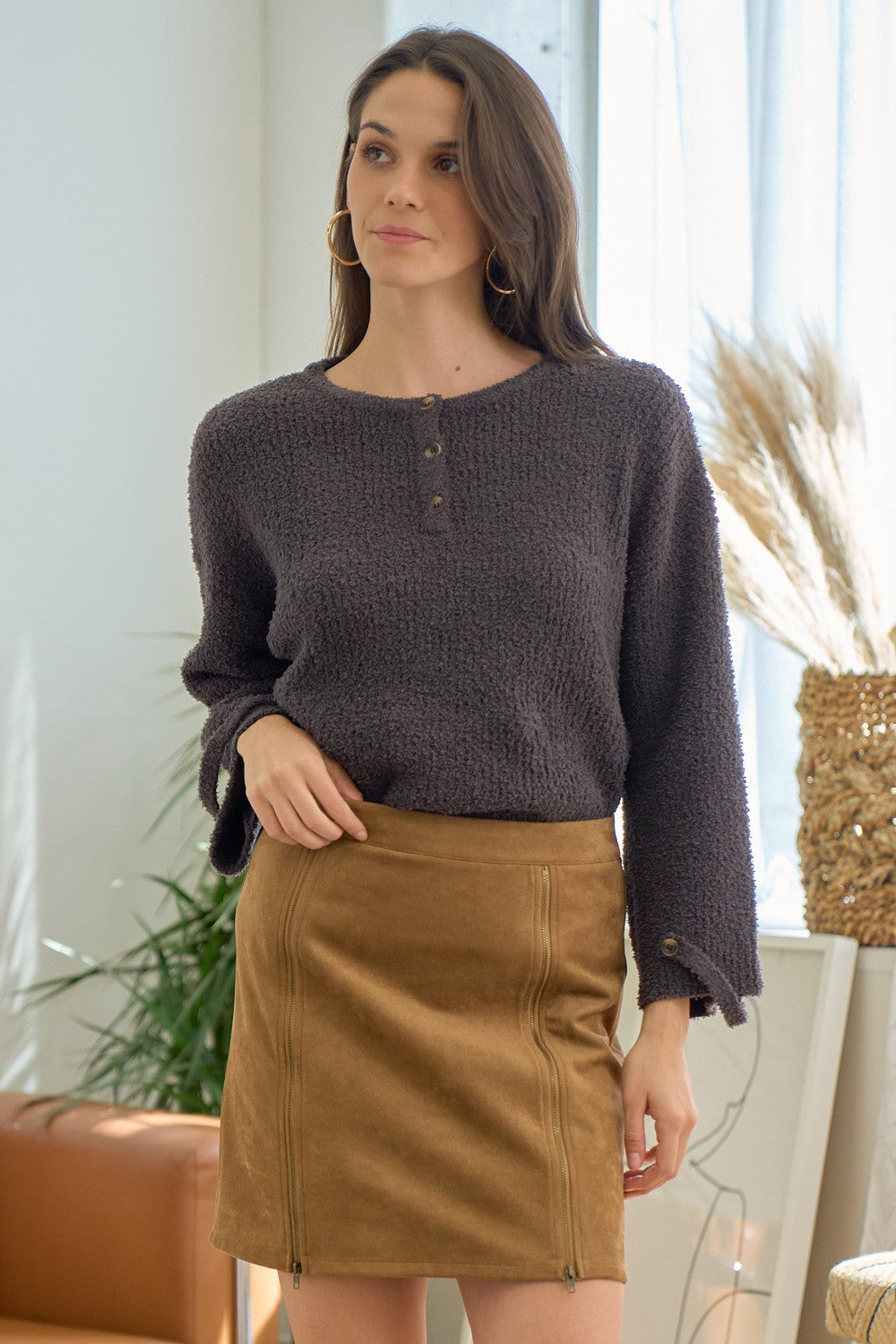 HENLEY SWEATER WITH STRAP DETAIL