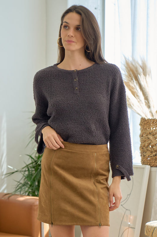 HENLEY SWEATER WITH STRAP DETAIL