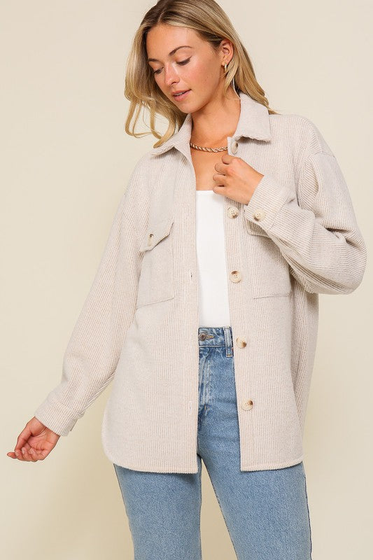 OATMEAL Plus Brushed button down shacket