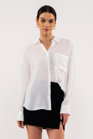Lightweight Button Down Top with Pocket