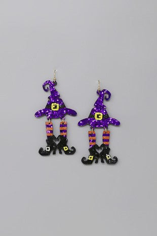 HALLOWEEN WITCH HAT SHOES GLITTERED EARRINGS