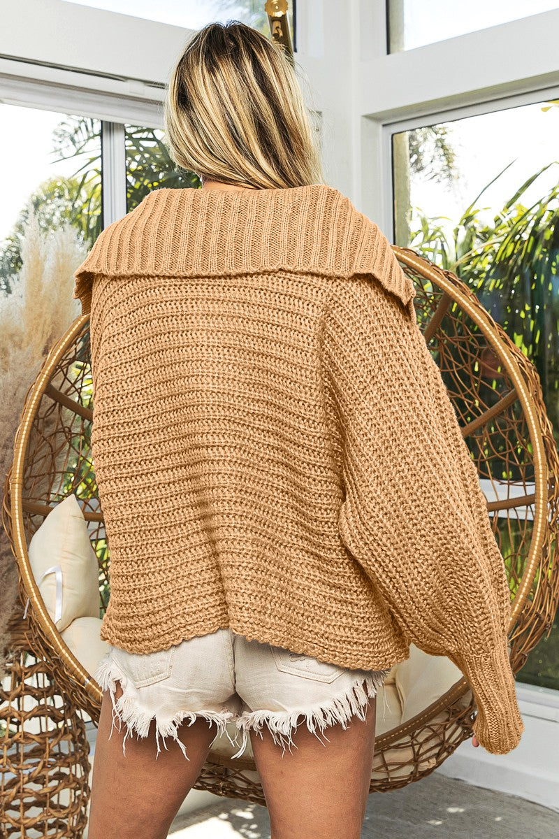 RIB TEXTURE WIDE COLLARED SWEATER