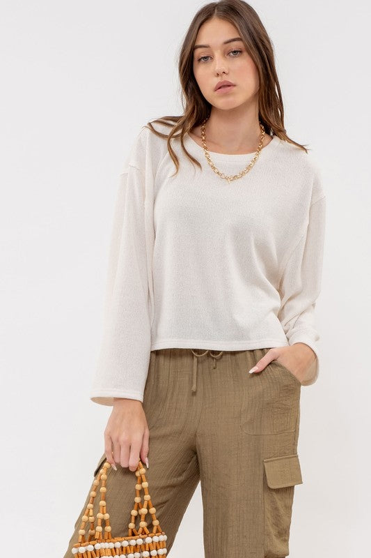 RAW EDGE KNIT TOP IN IVORY