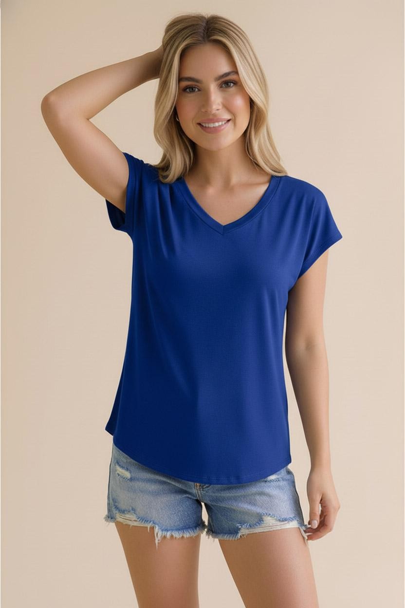 V Neck Banded Drop Shoulder Top