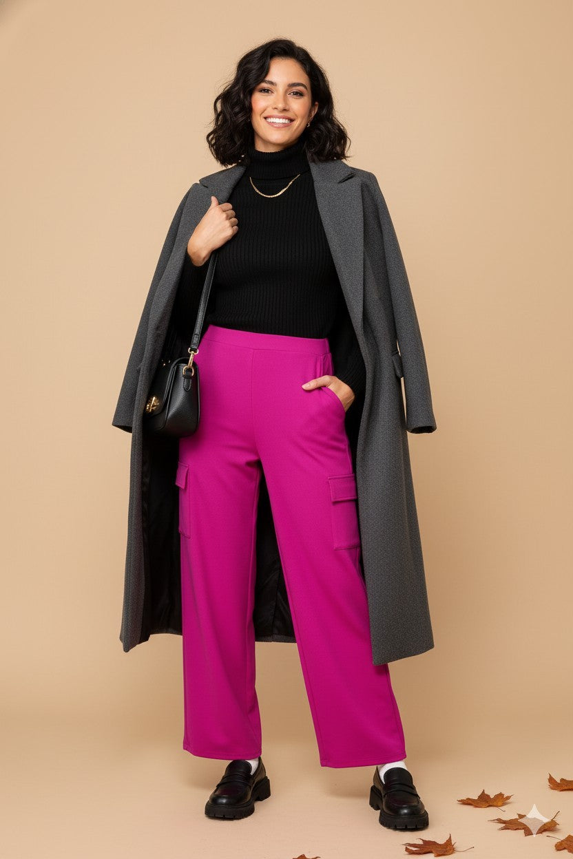 Elastic High Waisted Dressy Cargo Pants