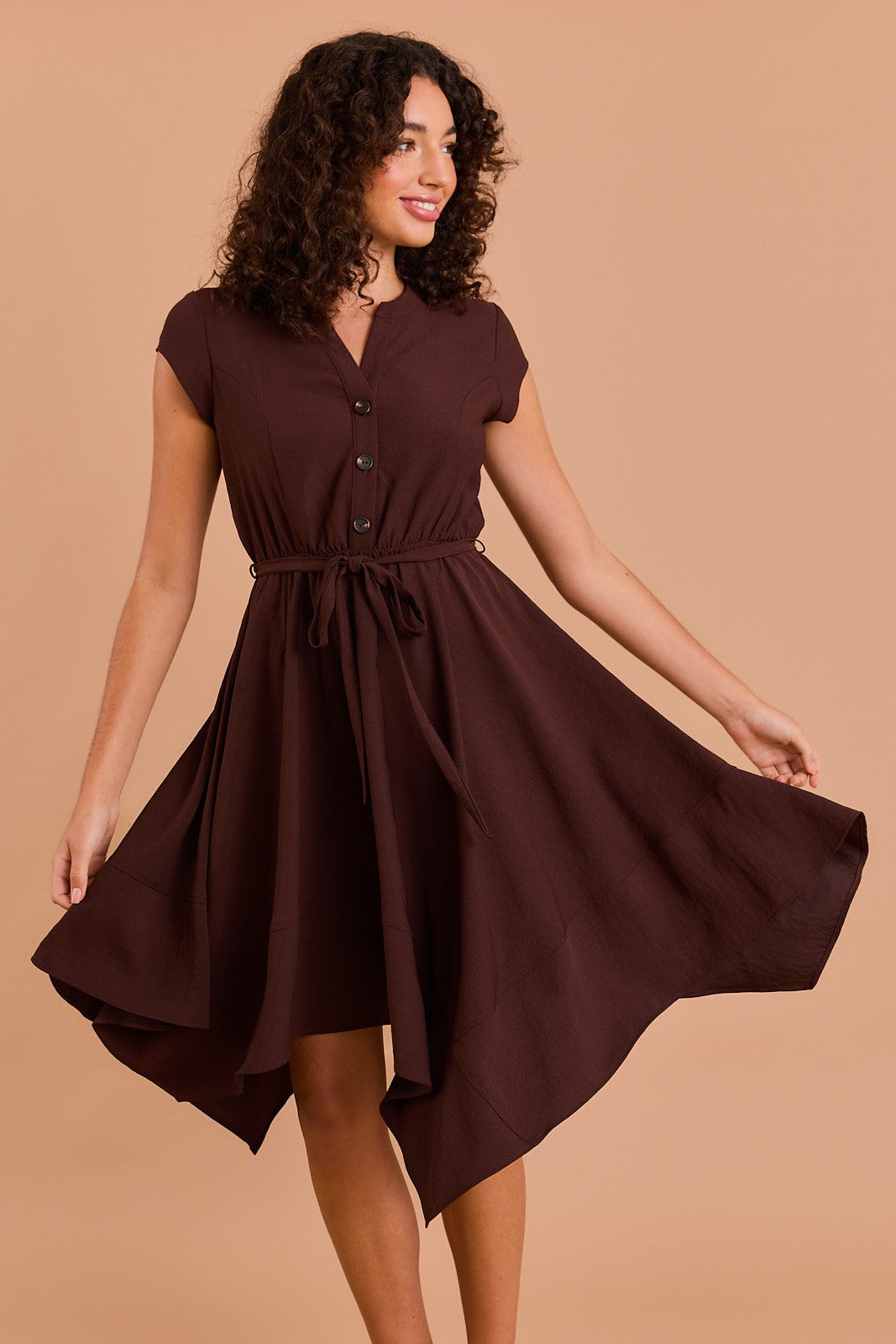 BUTTON DOWN MIDI DRESS WITH TIE