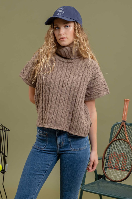 CABLEKNIT SHORT SLEEVE TURTLE NECK