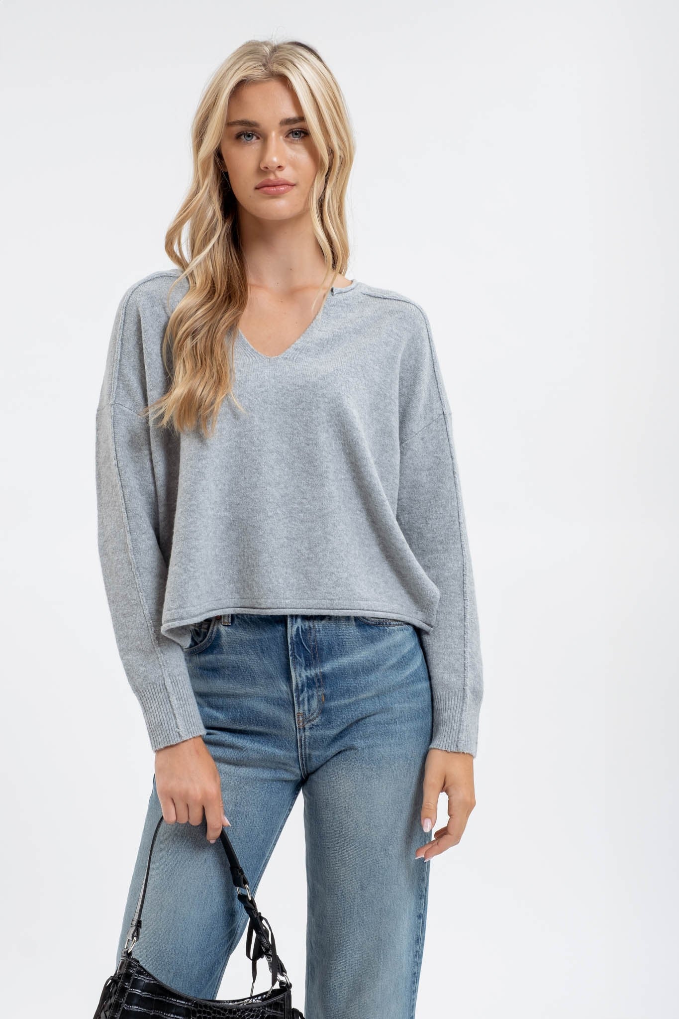 SPLIT NECK KNIT SWEATER