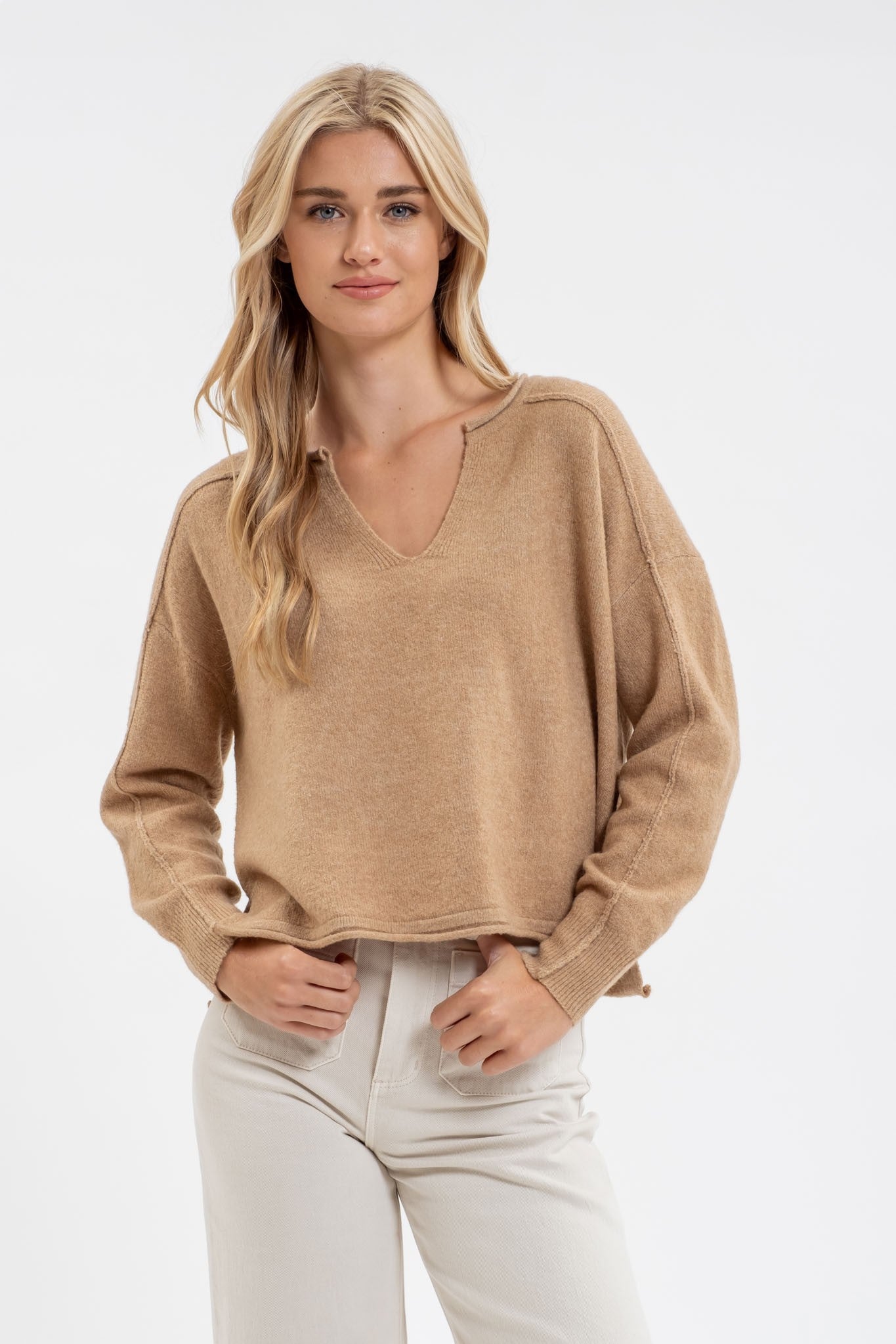 SPLIT NECK KNIT SWEATER