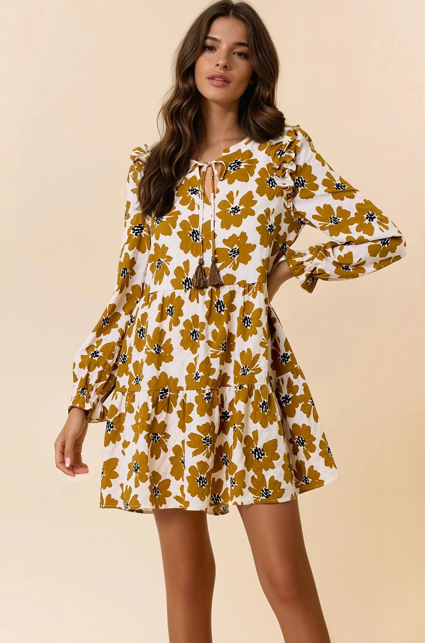 Floral Print Tiered Mini Dress