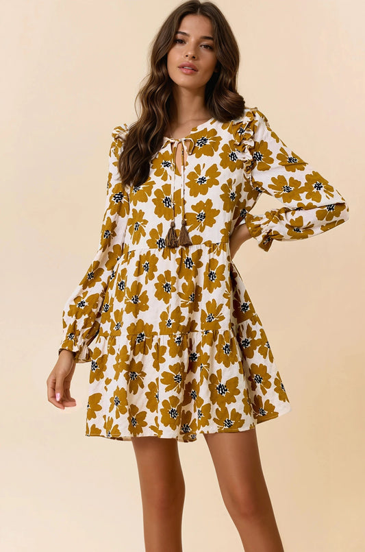 Floral Print Tiered Mini Dress