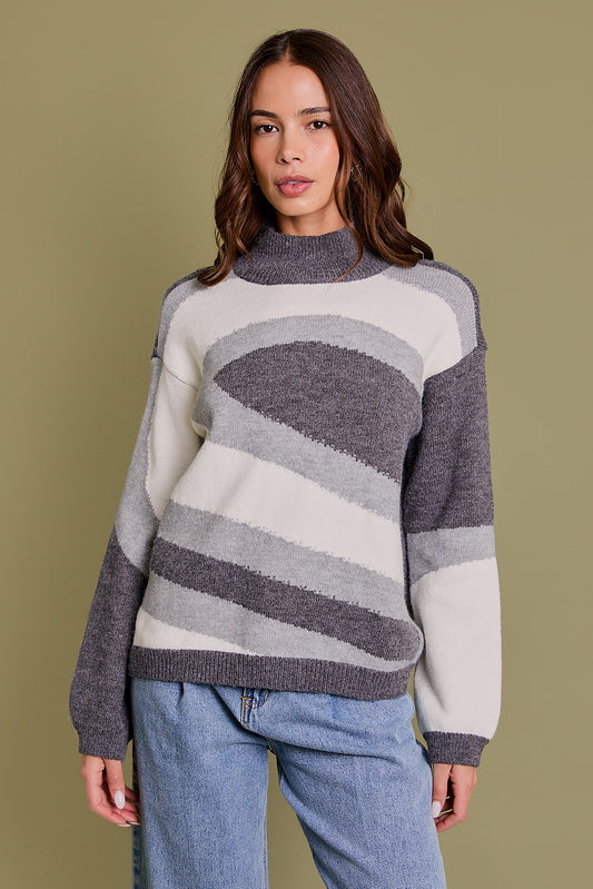 MOCK NECK ABSTRACT SWEATER