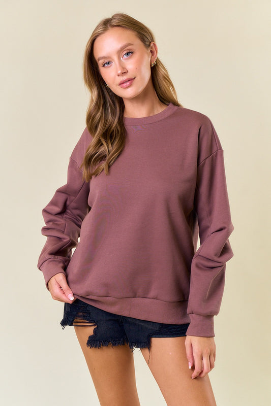 PLEATED LONG SLEEVE FLEECE CREWNECK