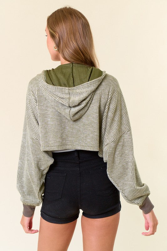 TWO TONED RIBBED CROP JACKET