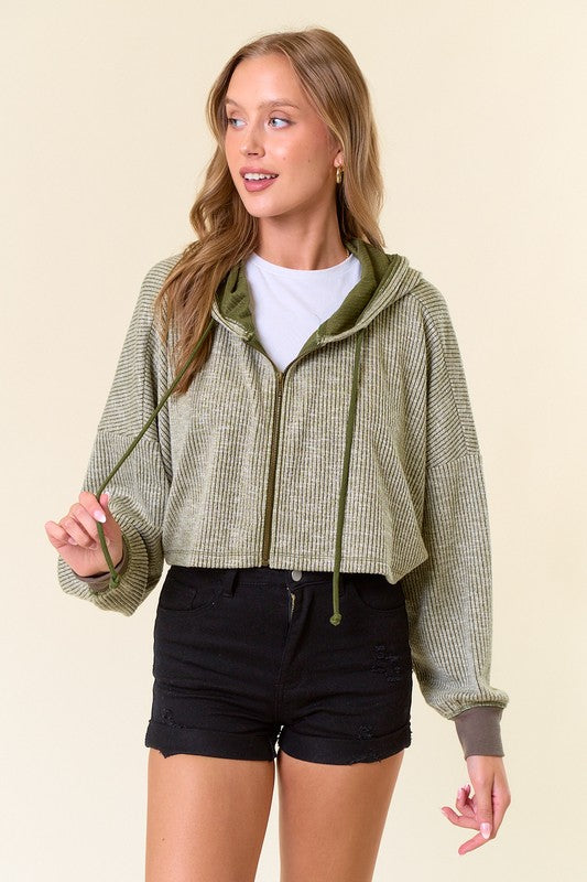 TWO TONED RIBBED CROP JACKET