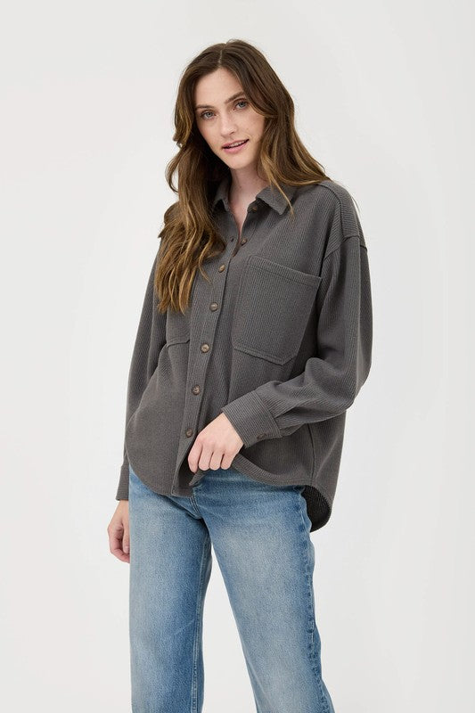 RIBBED KNIT BUTTON DOWN