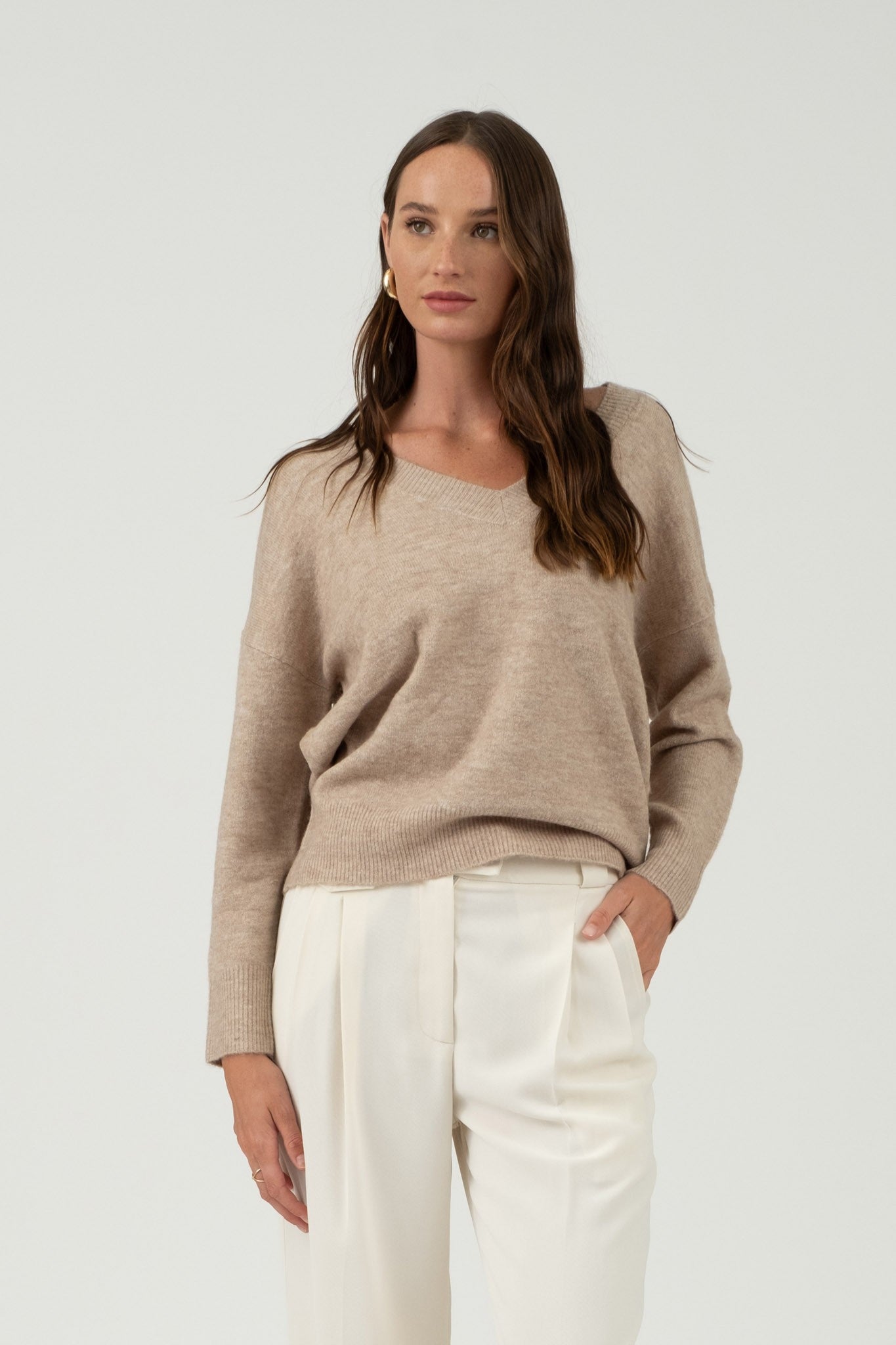 V NECK DROP SHOULDER SWEATER