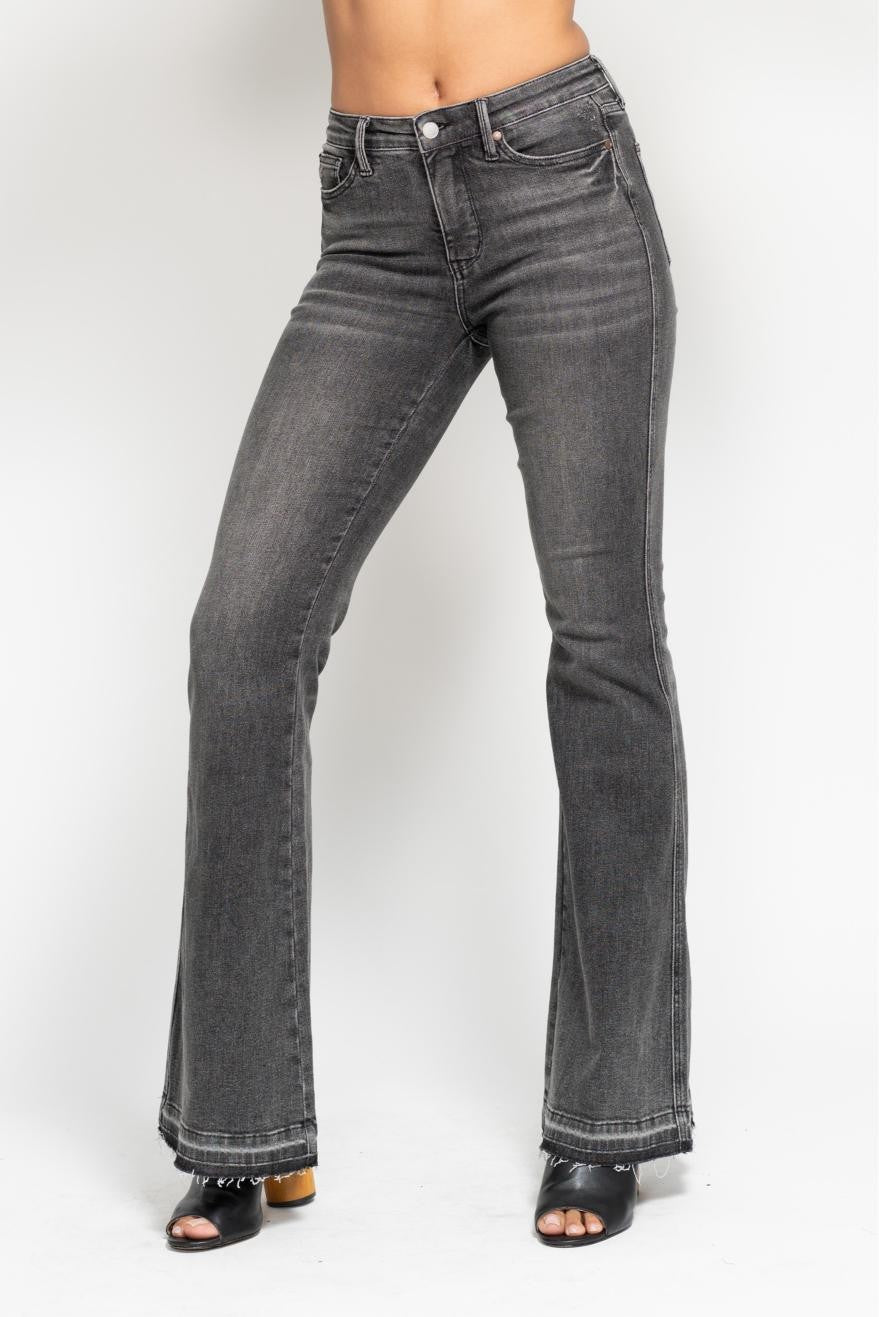 Washed Gray Release Hem Flare Jeans