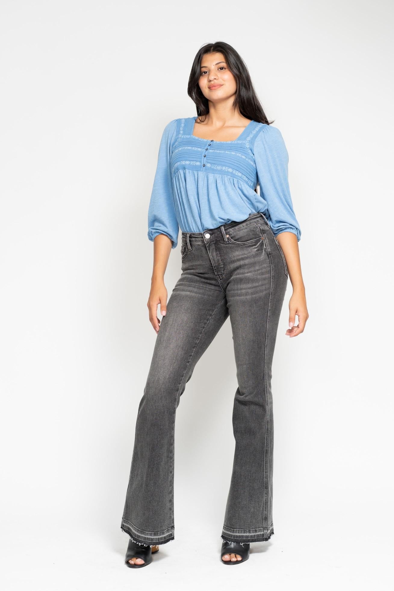 Washed Gray Release Hem Flare Jeans