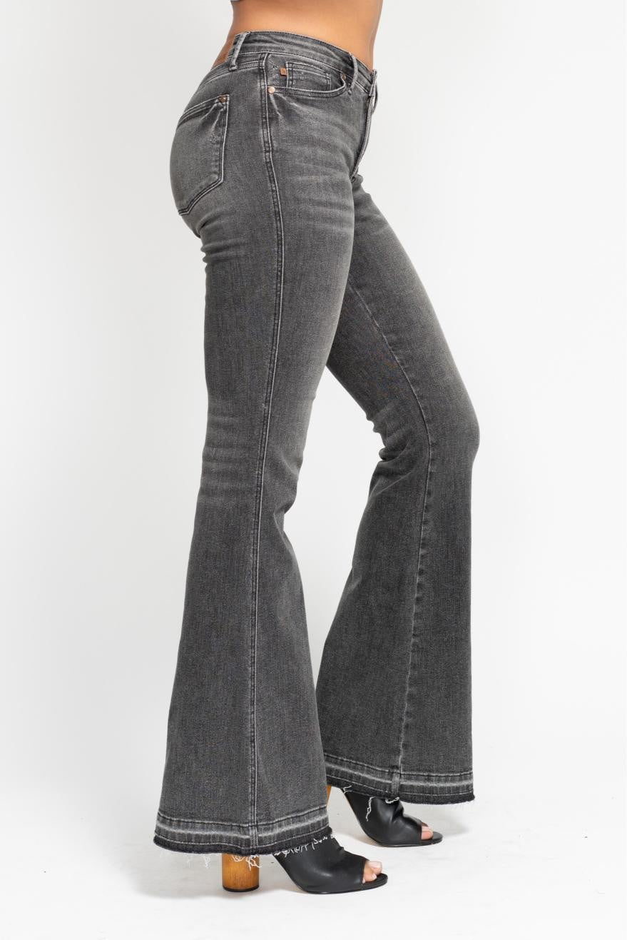 Washed Gray Release Hem Flare Jeans