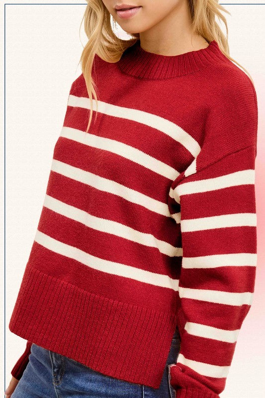 STRIPED MOCK NECK SWEATER