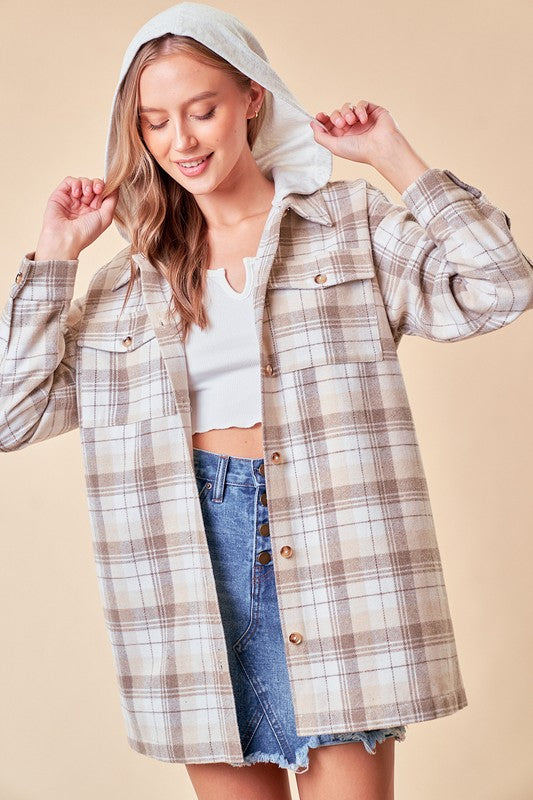 HOODED PLAID SHACKET