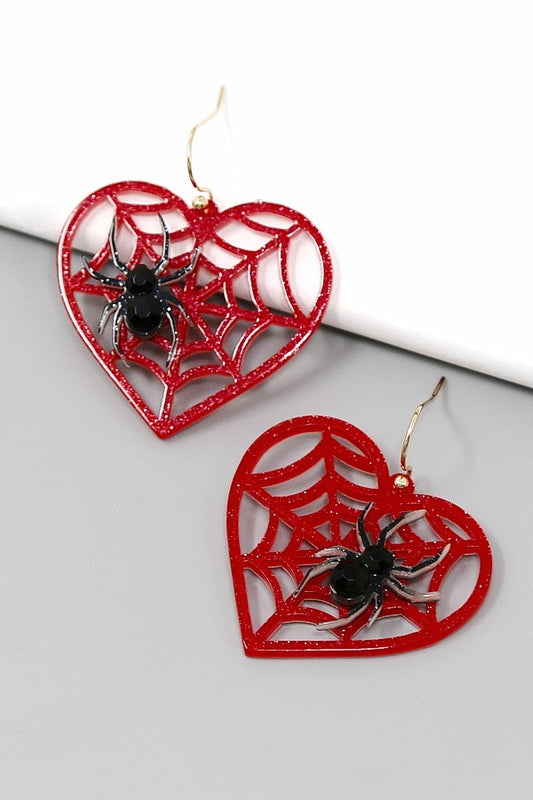 SPIDER WEB HEART EARRINGS