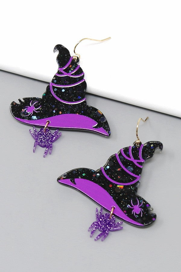 WITCH HAT WITH DROP SPIDER EARRINGS