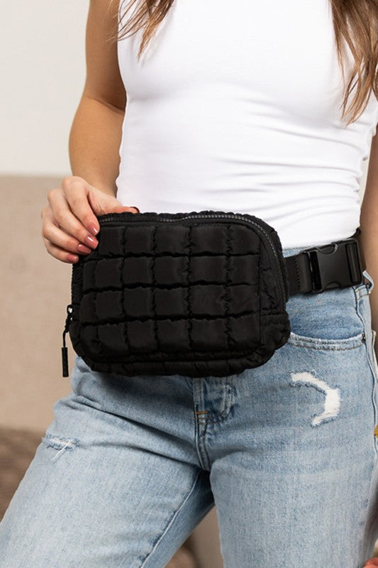 Quilted Puffer Sling Belt Bag