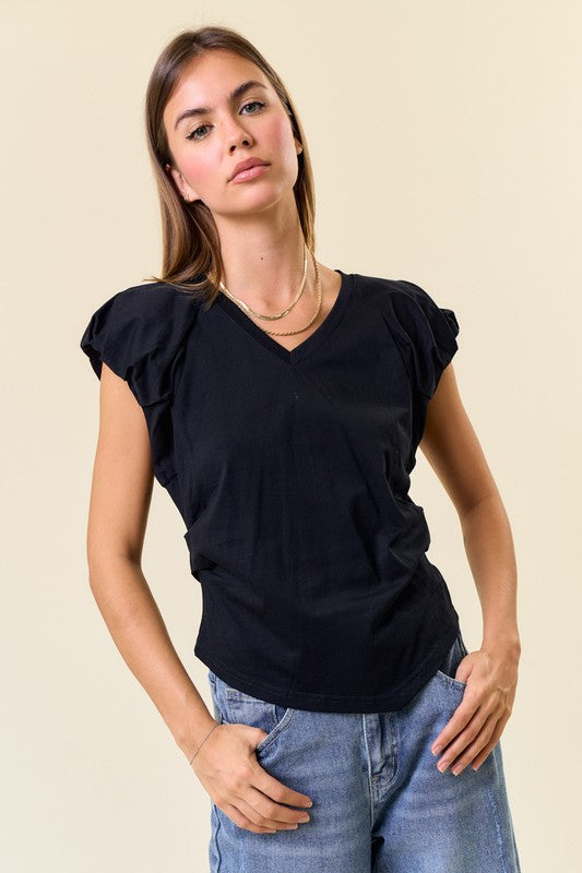 Bubble Sleeve Asymmetric Top