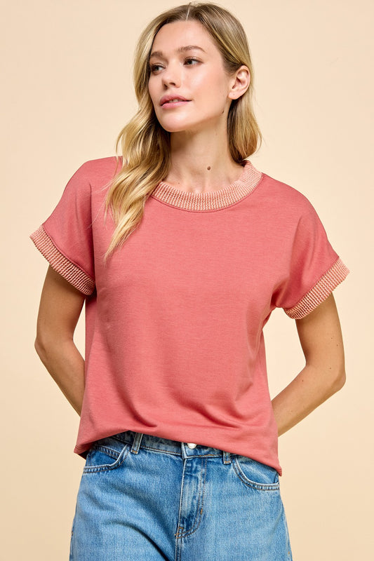 Solid Ribbed Detail Top